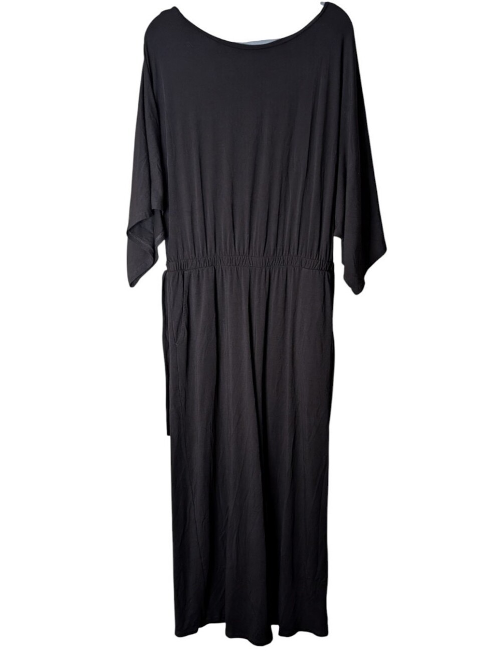 Garnet Hill Prato Knit Jumpsuit Black Wide Leg Kimono Sleeve Size Large